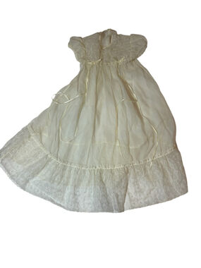 VTG Girls Sheer Organza Dress Ivory Lace Ruffle Flower Girl Baptism